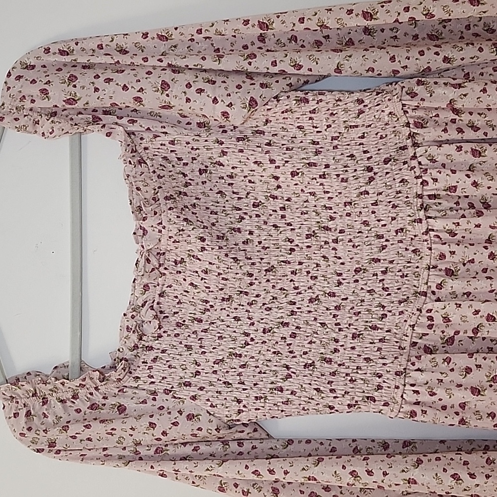 Aura Boho Floral Midi Dress Smocked Fit&Flare Long Sleeve Romantic Fluence Sz L - Picture 5 of 16